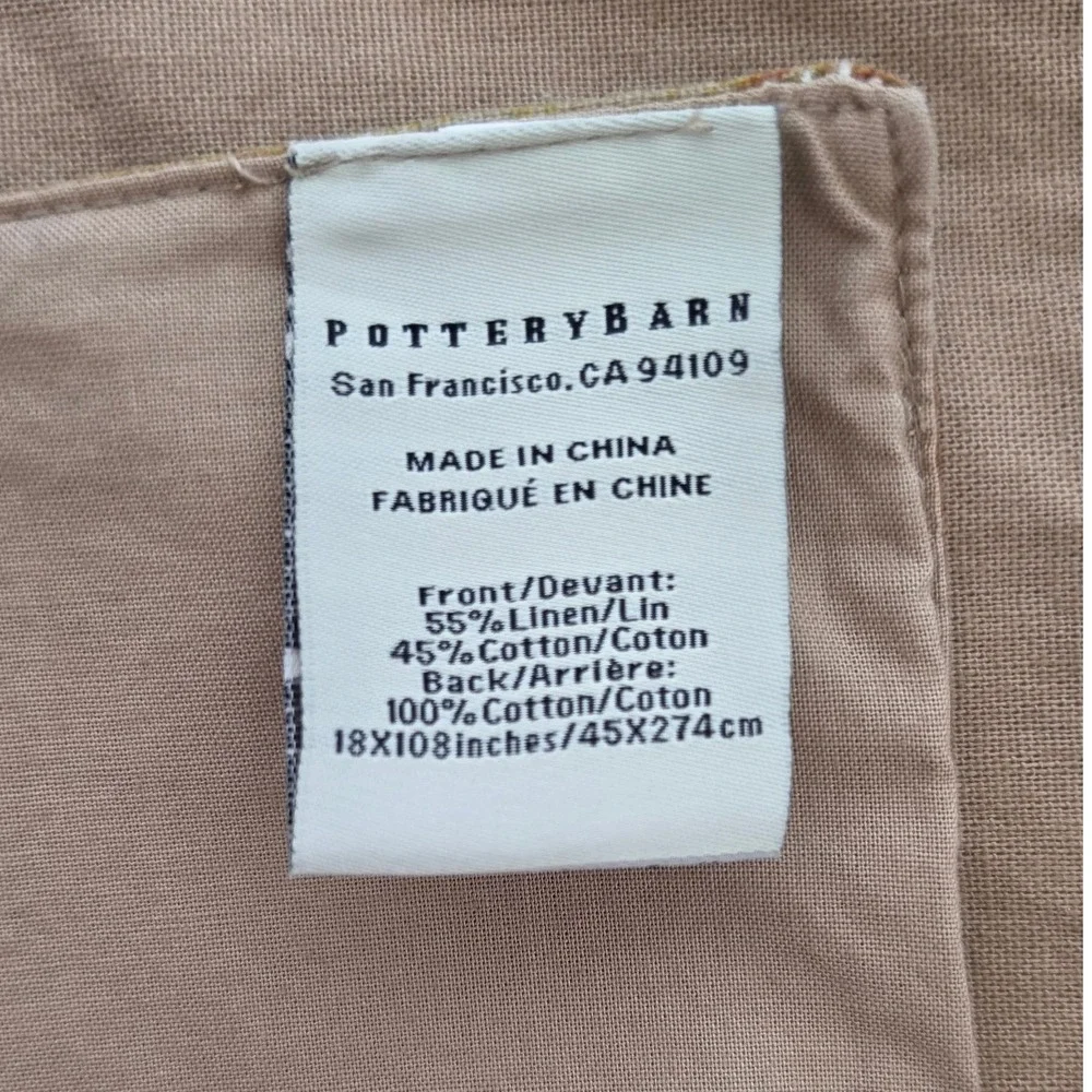 Pottery Barn Harvest Pumpkin Table Runner 18x108 Linen Blend Autumn Leaves Tan